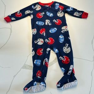 Carter’s footie pajamas navy blue red gray football helmet print size 18 months